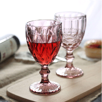 复古浮雕红酒杯玻璃高脚杯创意葡萄酒杯家用果