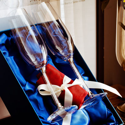 水晶钻石香槟杯 红酒高脚杯 送礼对杯 气泡酒杯子玻璃2个家用装